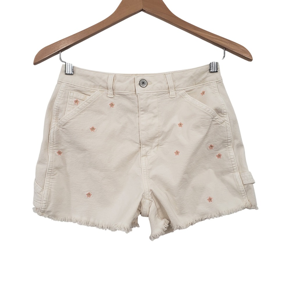 American Eagle Womens Cream Embroidered Denim Shorts Size 2‎ Cottagecore Boho